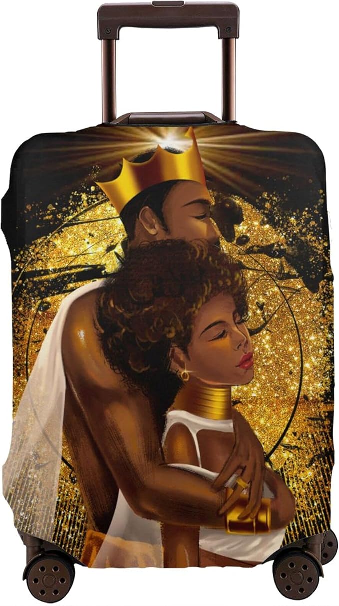 Travel Suitcase Protector African Queen And King Black Crown Elastic Protective Washable Luggage Cover With Concealed Zipper Suitable For Medium (A little large)