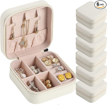 Travel Jewelry Case Bridesmaid Gifts Box,6 Pack Small Jewelry Box Mini Jewelry Organizer,PU Leather Portable Earring Storage Box for Women Girls Bridesmaid Proposal Gifts