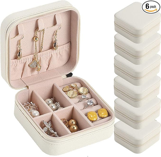 Travel Jewelry Case Bridesmaid Gifts Box,6 Pack Small Jewelry Box Mini Jewelry Organizer,PU Leather Portable Earring Storage Box for Women Girls Bridesmaid Proposal Gifts