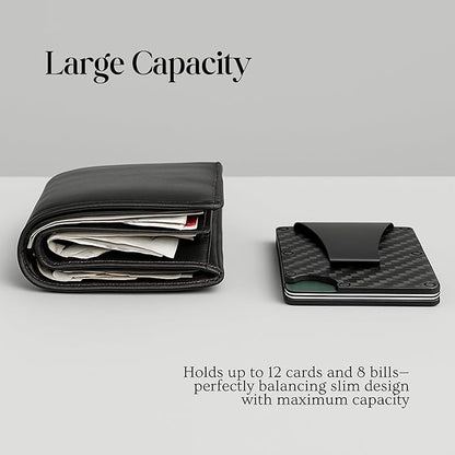 Carbon Fiber Wallet for Men Slim RFID Blocking Minimalist Card Holder with Money Clip, Scratch-Resistant Ultra-Light Metal Wallet, Compact Design, Gift Box Included