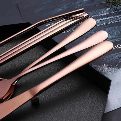 Portable Stainless Steel Flatware Set, Travel Camping Cutlery Set, Portable Utensil Travel Silverware Dinnerware Set with a Waterproof Case (Rose God)