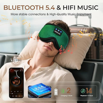Sleep mask Headphones,100% Blackout 3D Zero Eye Pressure Bluetooth Sleep mask Breathable Eye mask with Bluetooth Headphones Sleep Headphones for Side Sleepers 14H Playtime&Bluetooth 5.4 Green