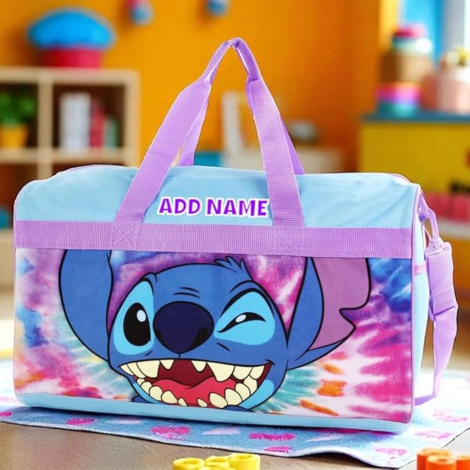 KishKesh Personalized Licensed Kids Duffel Bag – Durable, Customizable Name & Text, Ideal for Travel, School, Gym, Beach, or Overnight – Disney Stitch Design, 18" X 10.50" X 9.75"