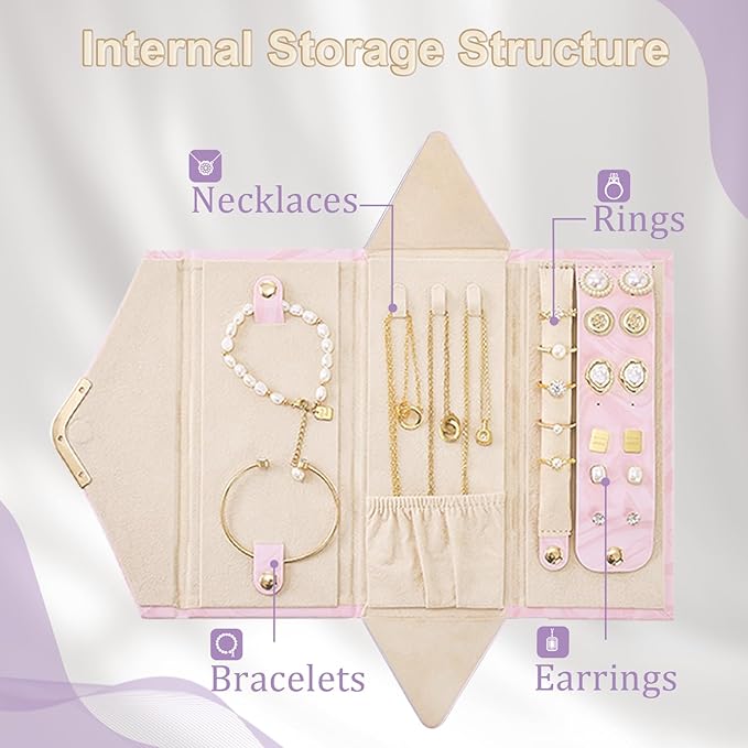 Yoobao Small Travel Jewelry Case for Women Girls, Triangle Jewelry Box Organizer, Foldable Storage Case for Necklaces Earrings Rings Bracelets, Travel Essentials, Ideal Present for Christmas
