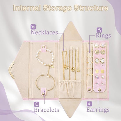 Yoobao Small Travel Jewelry Case for Women Girls, Triangle Jewelry Box Organizer, Foldable Storage Case for Necklaces Earrings Rings Bracelets, Travel Essentials, Ideal Present for Christmas