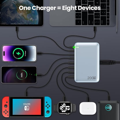 USB C Charger 200W USB C Charger Block,Upgraded GaN III 8-Port Fast Charging Station Hub,PD 65W Laptop Charging Adapter Compatible with MacBook Pro/Air,DELL,Steam Deck,iPhone 16/15/14,Galaxy S23/22