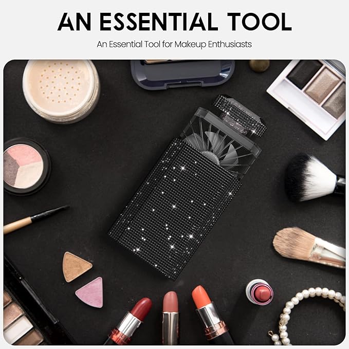 LIGHTDESIRE DIY Bling Crystal Rhinestones Handheld Fan, Mini Personal Fan, Cooling Small Fan Rechargeable 3 Speeds Mode with Crystal Rhinestones Sticker Sheet(Black Fan with DIY Diamon)