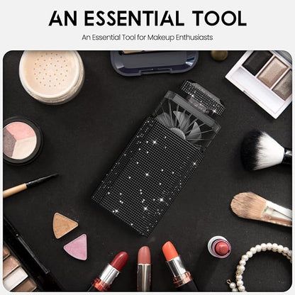 LIGHTDESIRE DIY Bling Crystal Rhinestones Handheld Fan, Mini Personal Fan, Cooling Small Fan Rechargeable 3 Speeds Mode with Crystal Rhinestones Sticker Sheet(Black Fan with DIY Diamon)