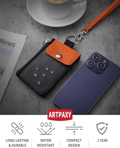 Minimalist Wallet For Mens Womens, Keychain RFID Blocking Zipper Small Wallet with ID Window 2 Lanyards,Water Resistant Travel Cash Card Coin Case Boys Girls