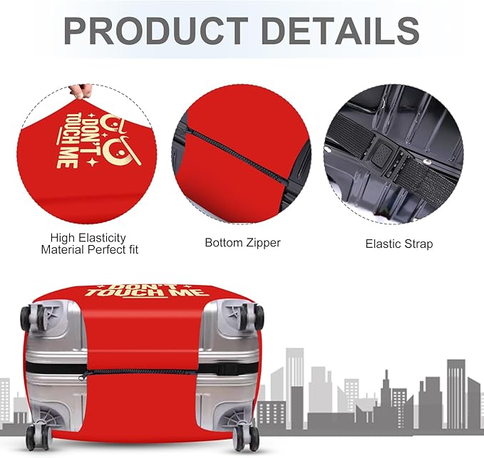 ANNA QUEEN Funny “Don’t Touch Me” Luggage Cover, Bold Red Suitcase Protector with Angry Eyes Design, Stretchable, Washable Travel Cover for 24-26 Inch Luggage