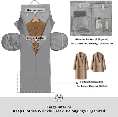 STOVER Women’s Convertible Garment Duffel Bag for Travel – 2-in-1 Carry-On Weekender/Overnight Tote - Wrinkle-Free Dresses, Hanging Suits & Clothes + Shoe Compartment & Bonus Toiletry Bag (Cream)