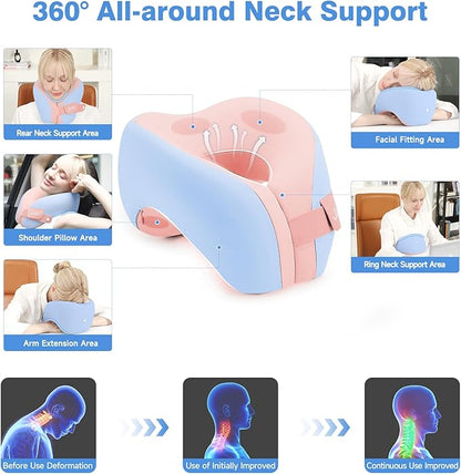 jiaao Neck Pillow Airplane, Memory Foam Travel Neck Pillows for Long Flight, 3D Eye Masks, Ear Plugs and Portable Drawstring Bag, Napping Pillow for Home, Road Trips, Sleep Rest and Travel Use