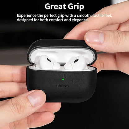 Belemay Handcrafted Full-Grain Vegetable-Tanned Leather Case for AirPods Pro 3rd Gen (2025), Classy Two-Tone Effect, Natural Patina, Compatible with MagSafe, Compatible with Airpods Pro 3, Black