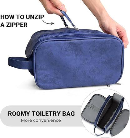 Elviros Toiletry Bag for Men, Large Travel Shaving Dopp Kit Water-resistant Bathroom Toiletries Organizer PU Leather Cosmetic Bags