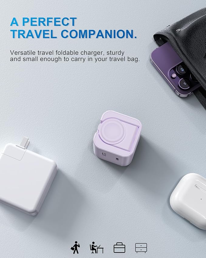 36W for Apple Charging Block with Built-in Watch Charger, Foldable PD Fast Charger Block for iPhone, Dual Ports Wall Charger Compatible with Apple Watch iPhone AirPods(Purple)
