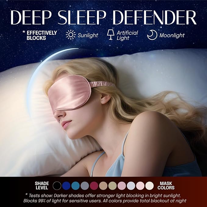 Silk Sleep Mask Eye Mask Blindfold with Double Layer Silk Filling and Elastic Strap for Full Night's Sleep, Travel and Nap, Soft Eye Cover Eyeshade with Luxury Bag and Ear Plugs (Champagne)