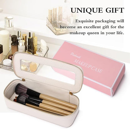 Pinkmik Makeup Brush Case Clear Travel Cosmetic & Toiletry Bag Small Makeup Bag with Zipper Purse Organizer Car Essential Bag for Women (Beige, SLIM)