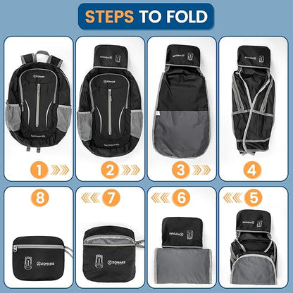 ZOMAKE Ultra Lightweight Packable Backpack 25L, Foldable Hiking Backpacks Water Resistant Small Folding Daypack for Travel(Solid Black)