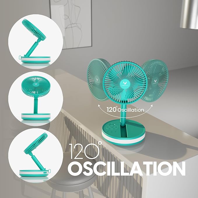 VENTY Portable Fan - Wireless Battery Operated Fan - 4 Speeds - LED Lighting - Carry Case & Remote Control - Cruise Travel - Outdoor Travel RV Power Bank With USB-C Port (Mint with Case)