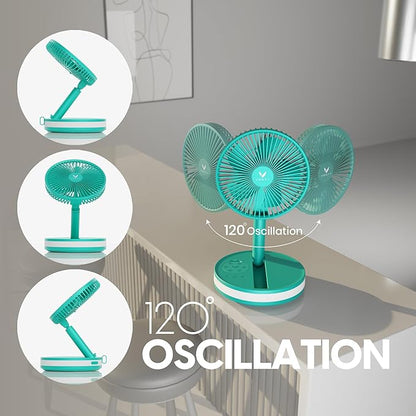 VENTY Portable Fan - Wireless Battery Operated Fan - 4 Speeds - LED Lighting - Carry Case & Remote Control - Cruise Travel - Outdoor Travel RV Power Bank With USB-C Port (Mint with Case)