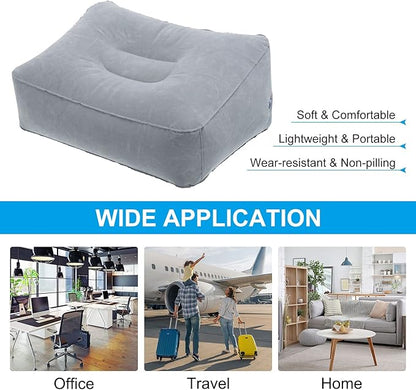 PATIKIL Travel Foot Rest Pillow, Inflatable Foot Rest Cushion Car Seat Footrest Leg Rest Pillow for Airplane Travel Office Home, Gray