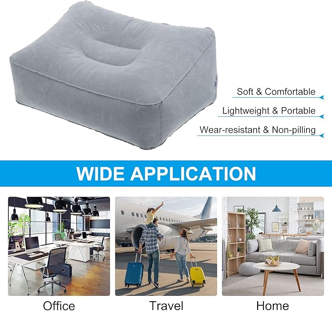 PATIKIL Travel Foot Rest Pillow, 2 Pack Inflatable Foot Rest Cushion Car Seat Footrest Leg Rest Pillow for Airplane Travel Office Home, Gray