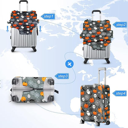ANNA QUEEN Travel Pumpkin Spooky Halloween Luggage Cover Halloween Decorations Suitcase Protector Suitcase Cover Anti-Scratch,Stretchable Luggage Travel Bag Cover Washable
