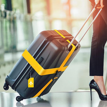 Weewooday 8 Pcs Luggage Straps Suitcase Tags Set for TSA Approved, 4 Travel Adjustable Suitcase Belt, 4 Silicone Luggage Tags with Name ID Card Travel Accessories(Yellow,Airplane)
