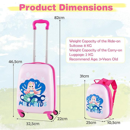 KOTEK Kids Carry On Luggage Set, 16" Hardside Rolling Suitcase with Spinner Wheels, Travel Rolling Luggage for Boys Girls (Mermaid)