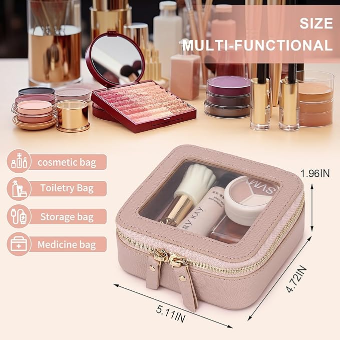 Pinkmik Small Makeup Bag Mini Clear Cosmetic Makeup Case & Toiletry Bag with Zipper Women's Purse Organizer & Car Essentials (Pink, MINI-1)