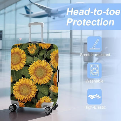 FOREVER QUEEN Sunflower Luggage Cover Suitcase Protector Suitcase Cover Anti-Scratch,Stretchable Bag Cover Washable Durable Polyester