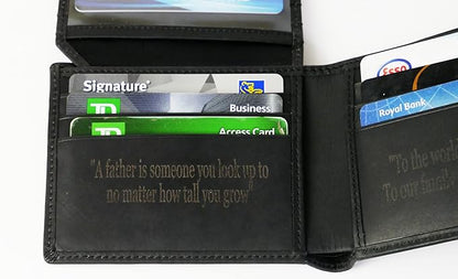 Custom Wallets For Men, Personalized Gifts For Men, Personalized Wallet For Men, Customized Engraved Full Grain Leather with RFID Blocking, Custom Gifts, Customized Wallets For Fathers Day (Black)