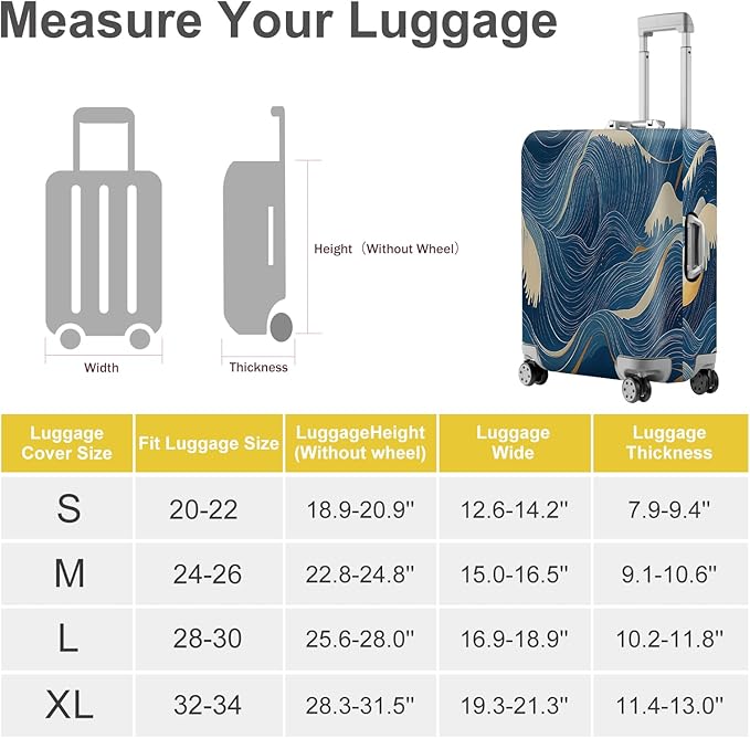 ANNA QUEEN Ocean Wave Luggage Cover, Elegant Blue Flow Line Design Suitcase Protector, Washable Stretchable Travel Sleeve for 32-34 Inch Luggage