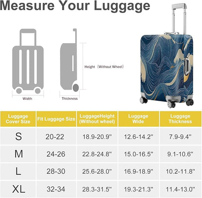 ANNA QUEEN Ocean Wave Luggage Cover, Elegant Blue Flow Line Design Suitcase Protector, Washable Stretchable Travel Sleeve for 32-34 Inch Luggage