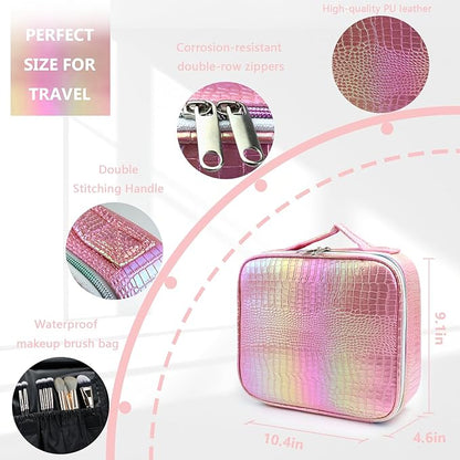 Travel Makeup Case 3 Layers Portable Makeup Train Case Cosmetic Bag Organizer Storage for Women with Adjustable Dividers and Shoulder Strap for Toiletry Travel Accessories(pink)