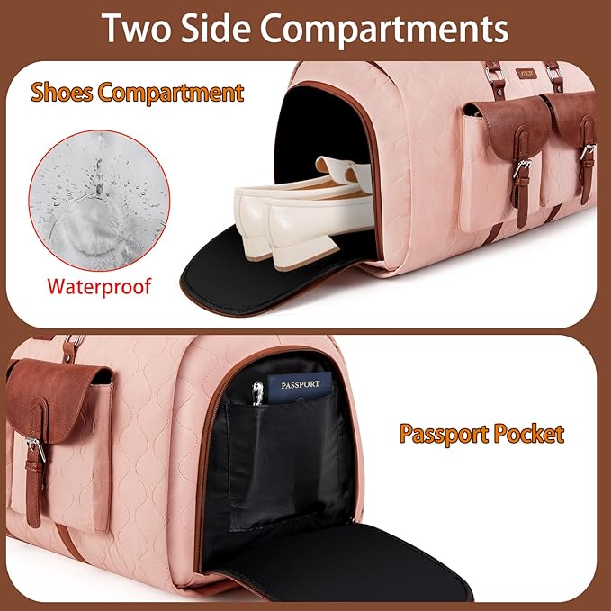 Garment Duffel Bag for Travel - ITIEZY Convertible Carry on Garment Duffel Travel Bag for Women Men Large Weekender Bag with Shoes Pouch 2 in 1 Hanging Suit Travel Duffel Bag 3pcs Set