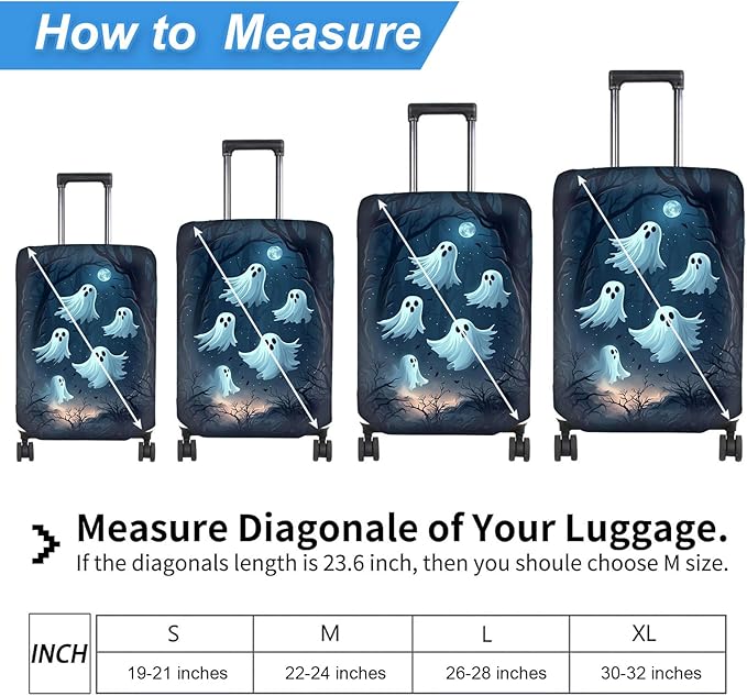 Luggage Cover Protector for 26-28 Inch Suitcases, TSA Approved Elastic Travel Suitcase Covers, Anti-Scratch Washable Luggage Sleeve for Carry On & Checked Bags, Group of Ghosts