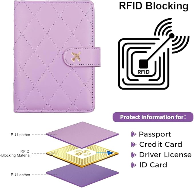 Melsbrinna Rfid Passport Holder for Travel women/Men, Cute Passport Wallet Rfid Blocking Card Slots, Rfid Passport Cover/CaseTravel Wallet, Passport Book Holder (1, LG PURPLE)