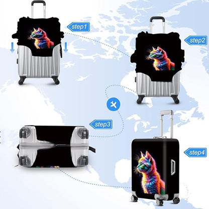 FOREVER QUEEN Colorful Cat Luggage Cover Suitcase Protector Suitcase Cover Anti-Scratch,Stretchable Bag Cover Washable Durable Polyester