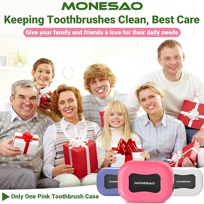 MONESAO Toothbrush Sanitizer Covers, Toothbrush Case with Violet Light - Rechargeable Cleaner Case - Auto Home Travel Tooth Brush Cap Box for Any Electric and Manual Toothbrushes (Pink)
