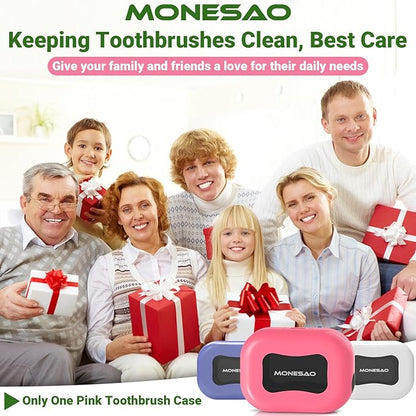 MONESAO Toothbrush Sanitizer Covers, Toothbrush Case with Violet Light - Rechargeable Cleaner Case - Auto Home Travel Tooth Brush Cap Box for Any Electric and Manual Toothbrushes (Pink)