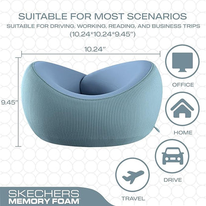 Skechers Women's Memory Foam Neck Pillow, Comfortable & Breathable Travel Pillow,Neck Pillow Airplane for Travel, Car Rides, Home, and Office Use, Ergonomic Design for Men and Women,Light Blue