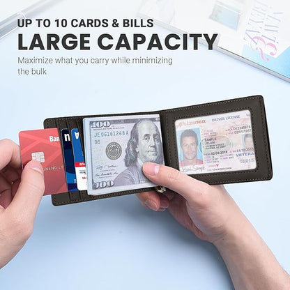 Zitahli Wallet for Men-6 Slots ID Window-Mens Wallets-Slim Wallet Classic Spring Money Clip RFID Blocking-Gift for Men