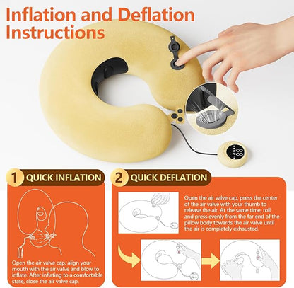 Inflatable Massage Travel Pillow – 6-Mode Adjustable Vibration, Soft Neck Support Cushion for Airplane, Car, Office & Home, Easy to Inflate & Carry