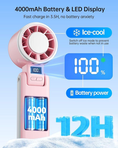TriPole Portable Handheld Turbo Fan with Ice Cooling, 5 Speed Battery Rechargeable Foldable 3 in 1 Mini Fan, Neck & Desk Fan, Quiet Personal Fans for Outdoor, Travel, Camping, Hiking, Working