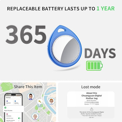 Air Tracker Tags 4 Pack Blue, 5.3 Bluetooth Tracker Work with Apple Find My (iOS Only), 100dB Sound, Smart Tag with Keychain/Lanyard, Item Finder for Luggage/Key/Suitcase, Replaceable Battery