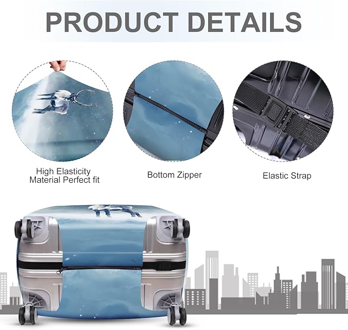 FOREVER QUEEN Winter reindeer Luggage Cover Suitcase Protector Suitcase Cover Anti-Scratch,Stretchable Bag Cover Washable Durable Polyester