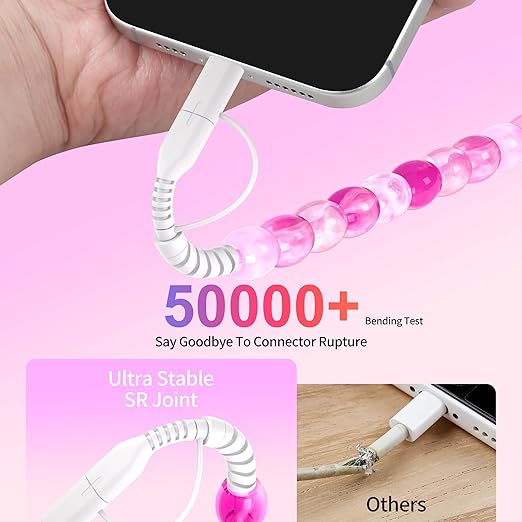 SAMONPOW for iPhone 17 16 Pro Charger Cord 4 in 1 USB C Charger Cable 3FT Jade Beaded Multi Charger Cord 60W USB Fast Charging Cable for iPhone 15 14 13 12 MacBook iPad, for Samsung Galaxy S25 S24
