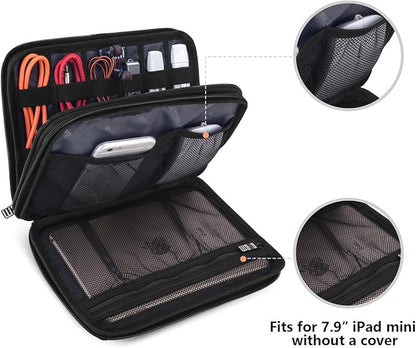 BUBM Double Layer Electronic Accessories Organizer, Travel Gadget Bag for Cables, USB Flash Drive, Plug and More, Perfect Size Fits for iPad Mini (Medium, Blue)