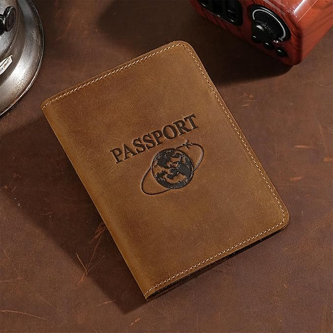 BIAOTIE Premium Leather Passport Holder Covers, Rfid Travel Wallet Passport Document Holder, Travel Essentials Wallet Cover Case for Men and Women (Light Brown)